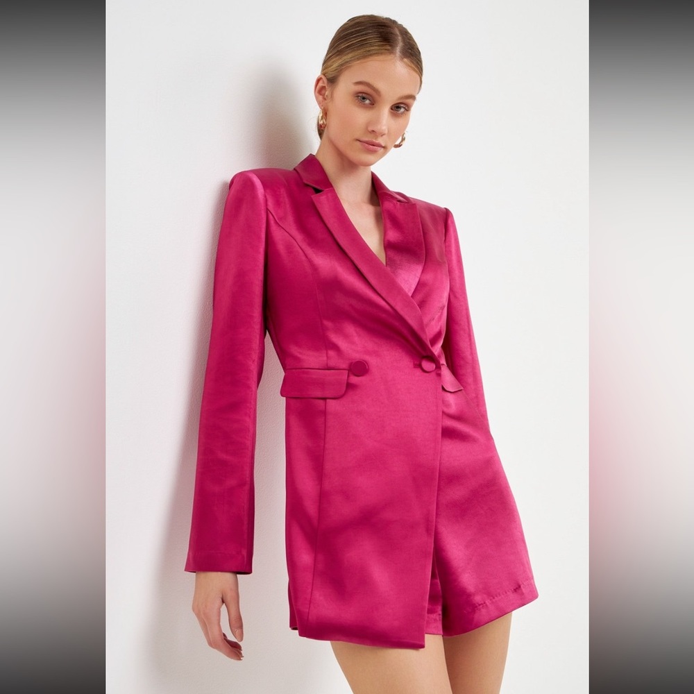 Endless Rose Pink Silk Blazer Romper Dress